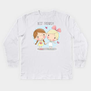 Best friends. Two girls holding hands. Kids Long Sleeve T-Shirt
